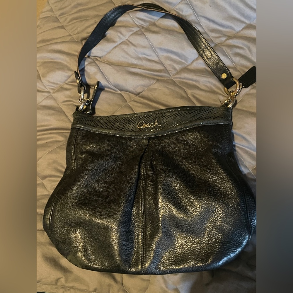 Coach Ashley Hippie bag, featuring black leather and python-embossed trim